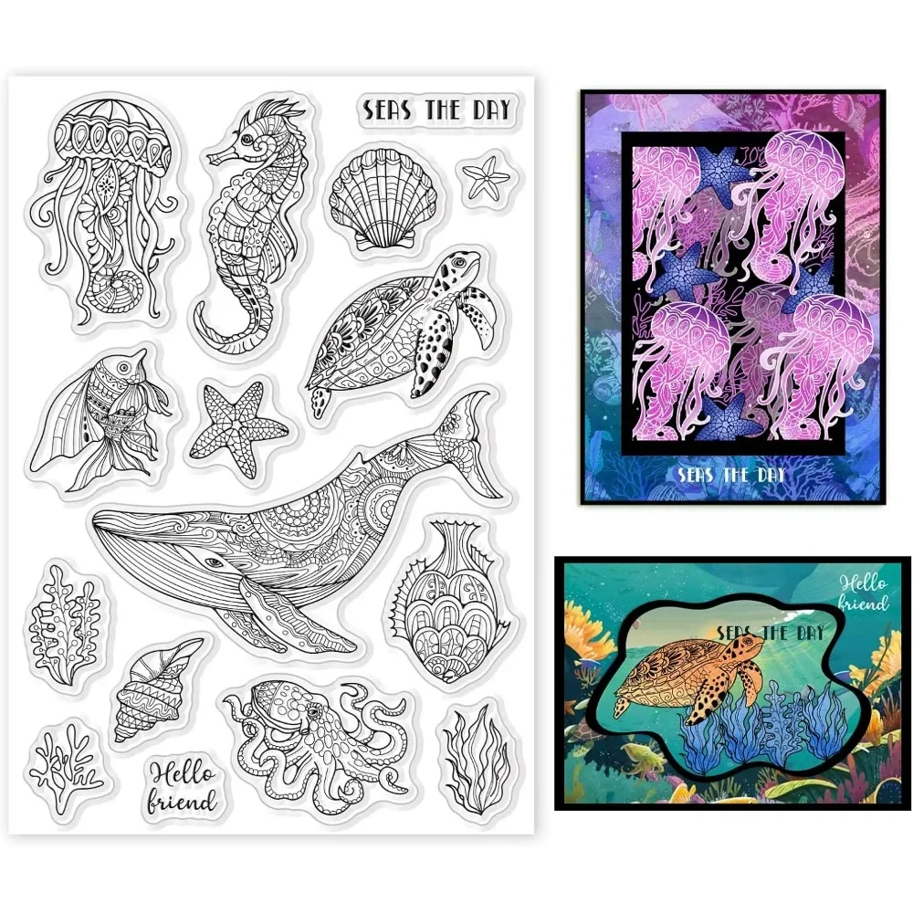 Clear Silicone Stamps For Card Making - 해양 생물 클리어 스탬프 해양 고래