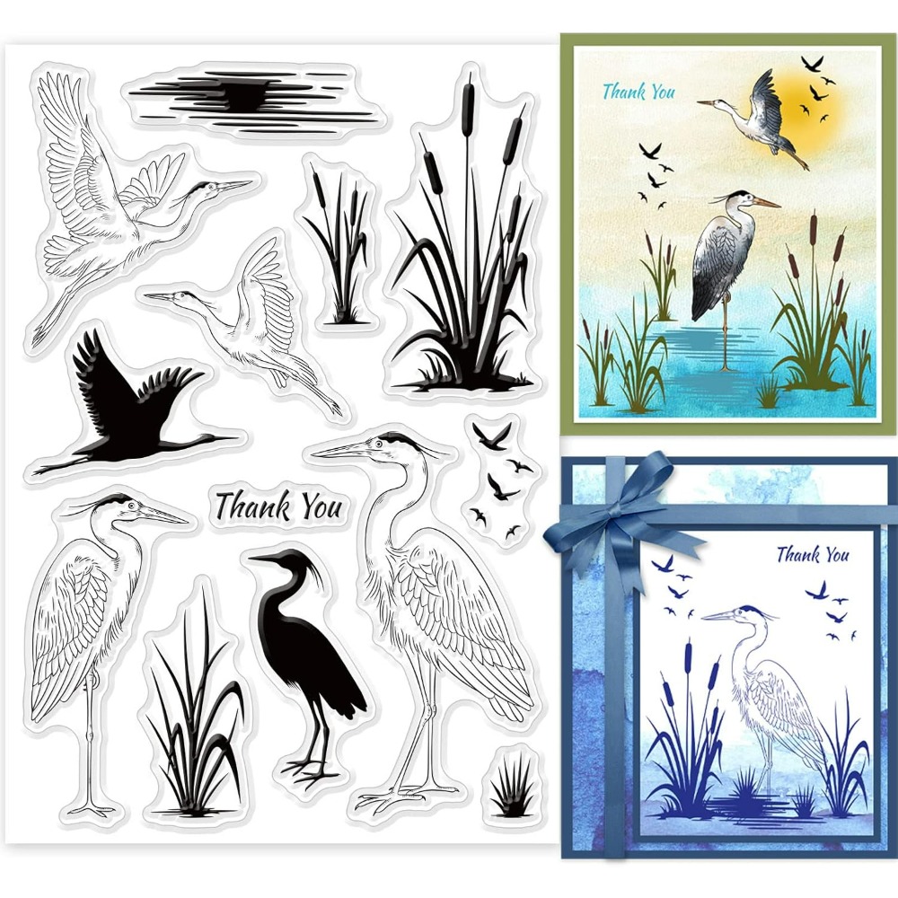 Clear Silicone Stamps For Card Making - 헤론 클리어 우표, 습지 실루엣, 호수