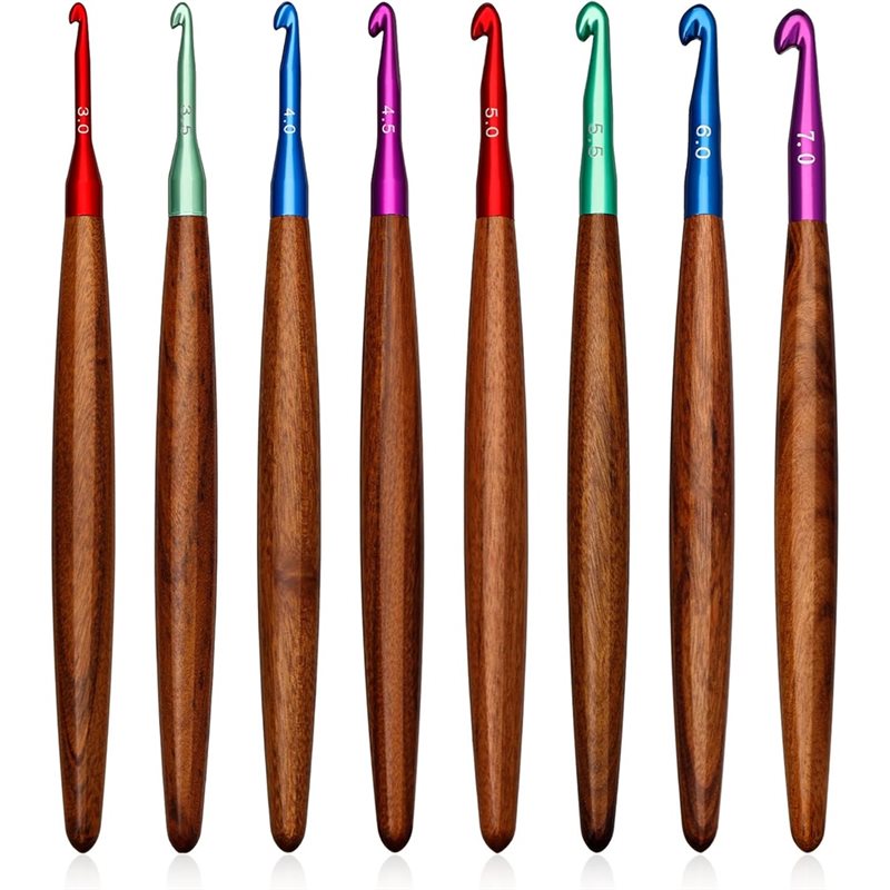Wooden Crochet Hooks Ergonomic Handle - AB34-알루미늄 코바늘 세트, 나무 손잡이, 8개,