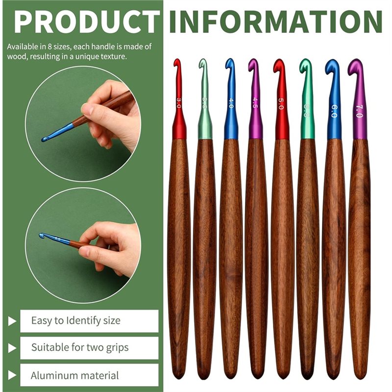 AB34-알루미늄 코바늘 세트, 나무 손잡이, 8개,  - Wooden Crochet Hooks Ergonomic Handle 리뷰 및 가격